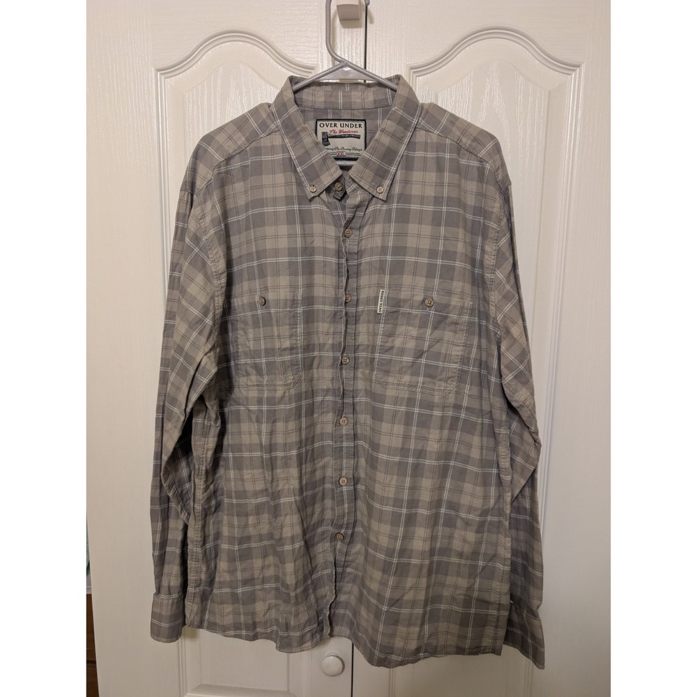 Over Under Woodsman Flannel Shirt Men XXLGray Plaid Button Down Outdoor Sporting